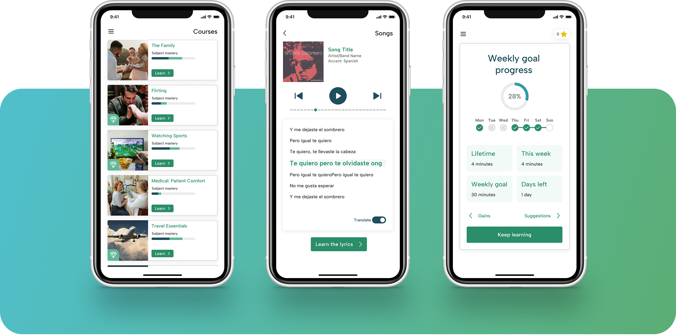 Language Zen User Interface screens